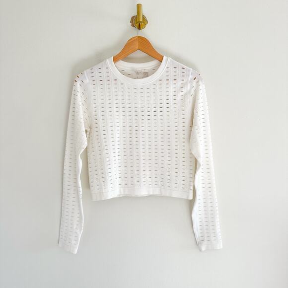 CALIA by Carrie Underwood Tops - Calia by Carrie Underwood Lasercut Cropped Long Sleeve Top White L